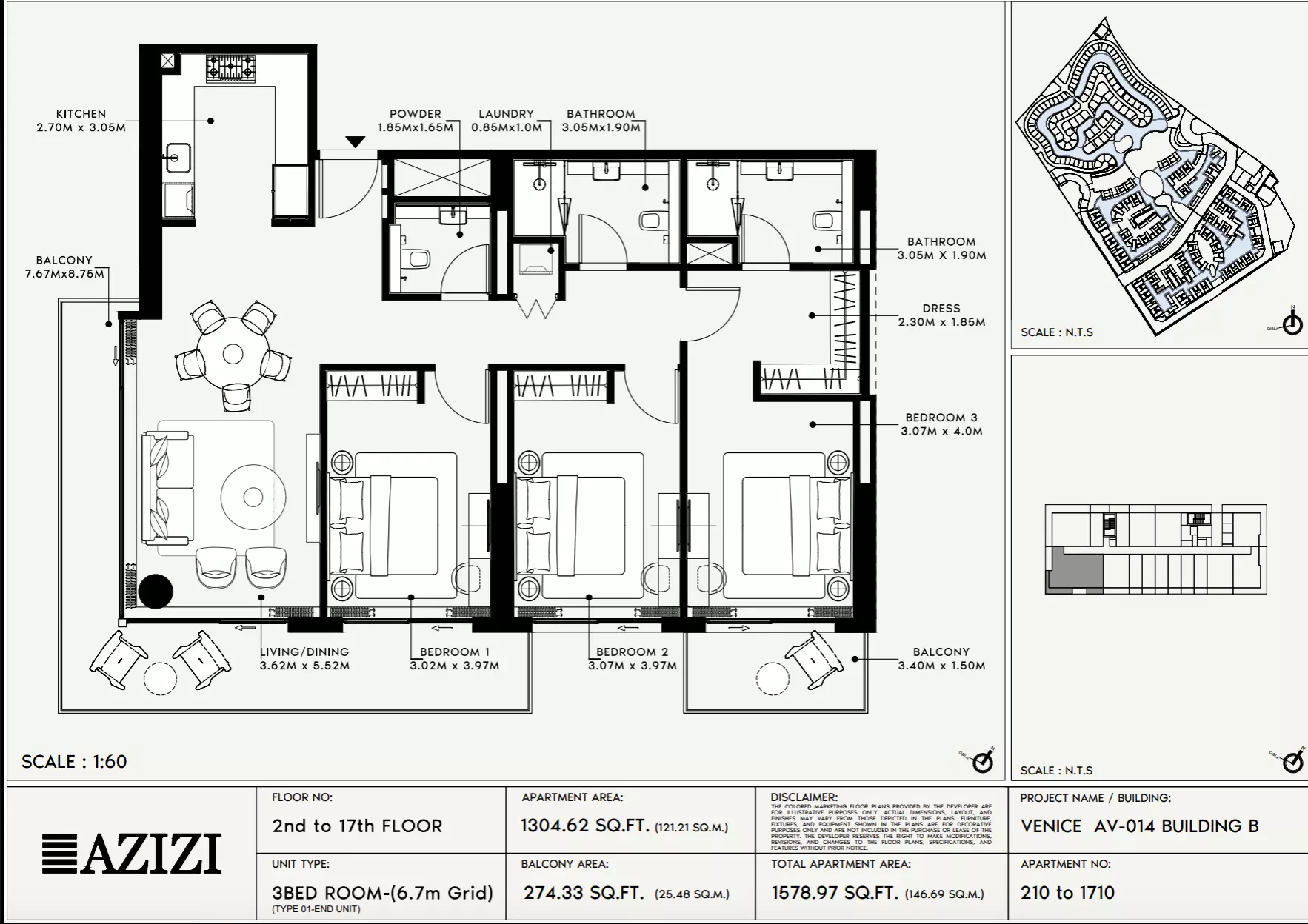Azizi Venice 14 Type 210-Building B, 3 beds