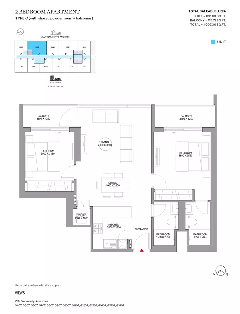 Sobha Orbis Type C-Tower G, 2 beds