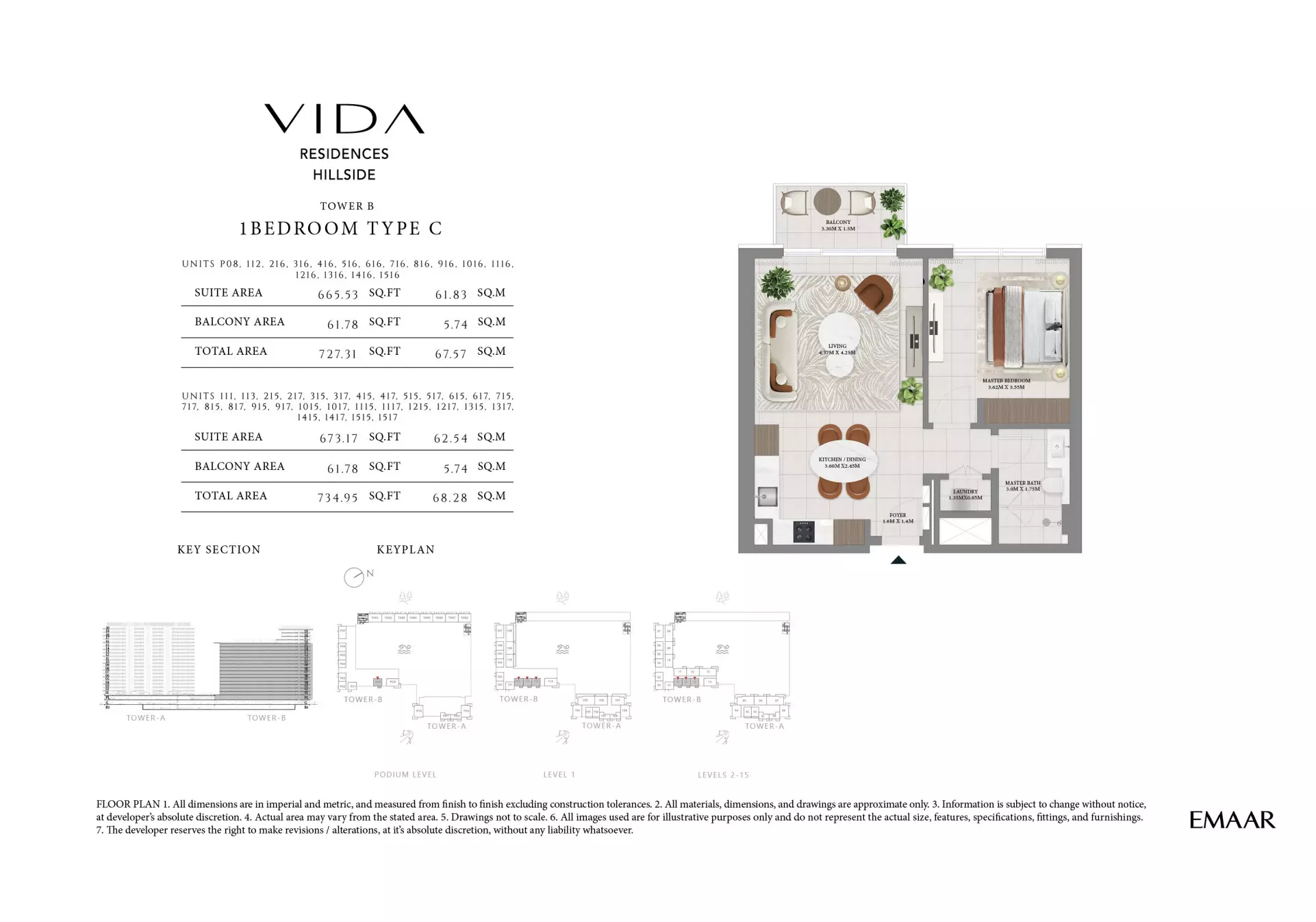 Vida Residences Hillside Type B-6-617-Tower A, 1 bed