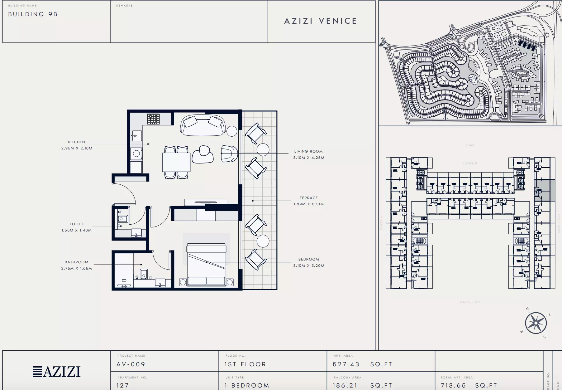 Azizi Venice 9 Type 127-Building B, 1 bed