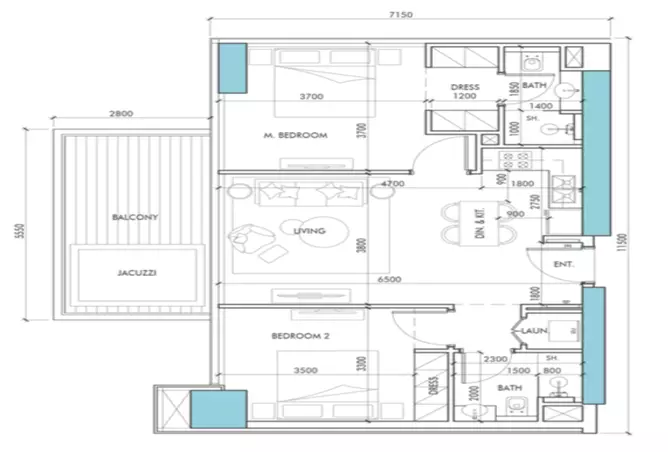 The Waterway By Prestige One — 2BR floor plan