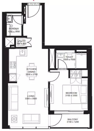 Sobha Hartland - Crest Grande — 1BR floor plan