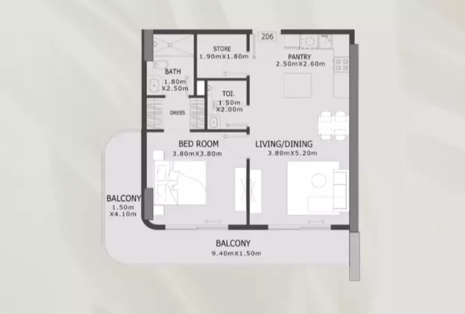 Elevia Residences Iii — 1BR floor plan