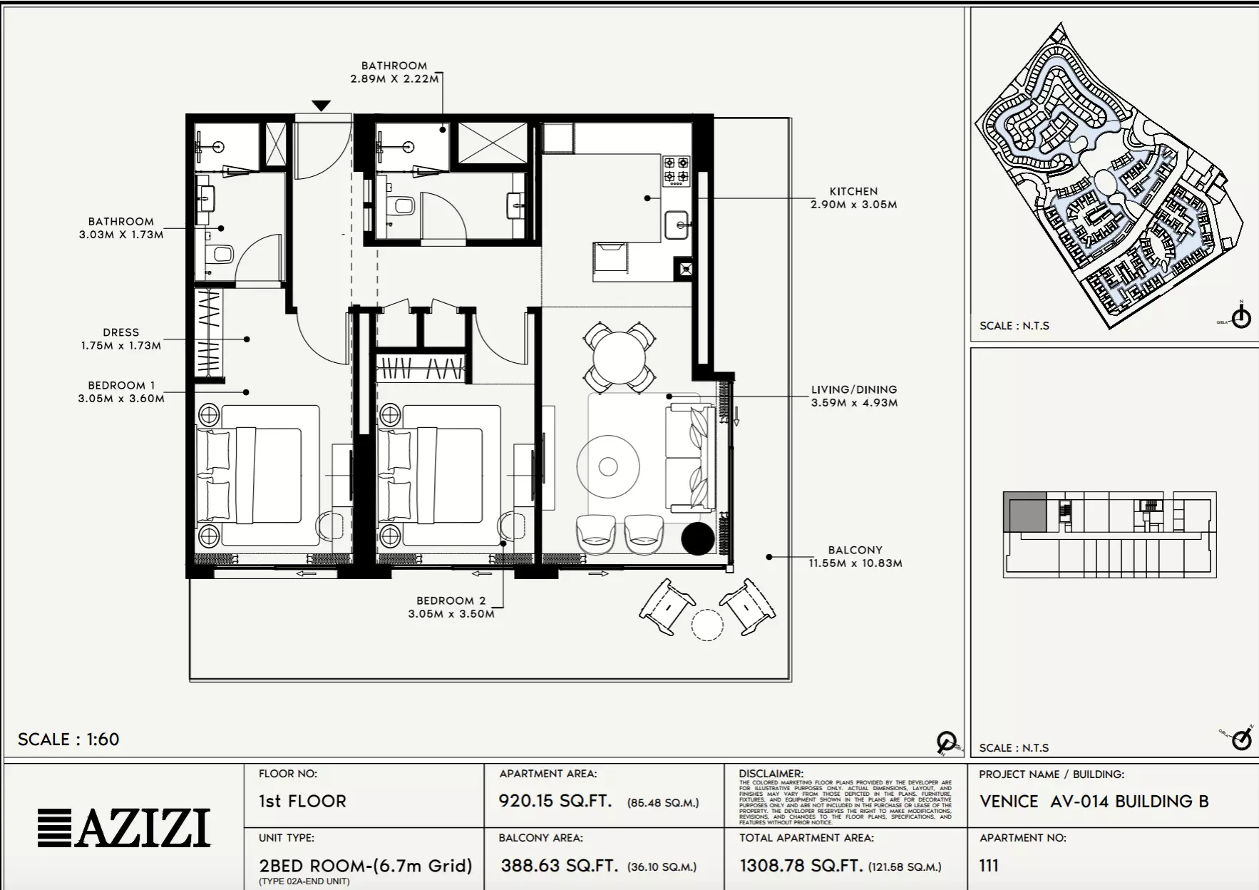 Azizi Venice 14 Type 111-Building B, 2 beds