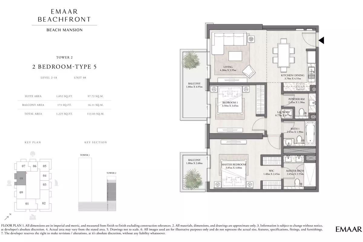 Beach Mansion Tower 2 Type 5, Level 2-18, unit 08, 2 beds