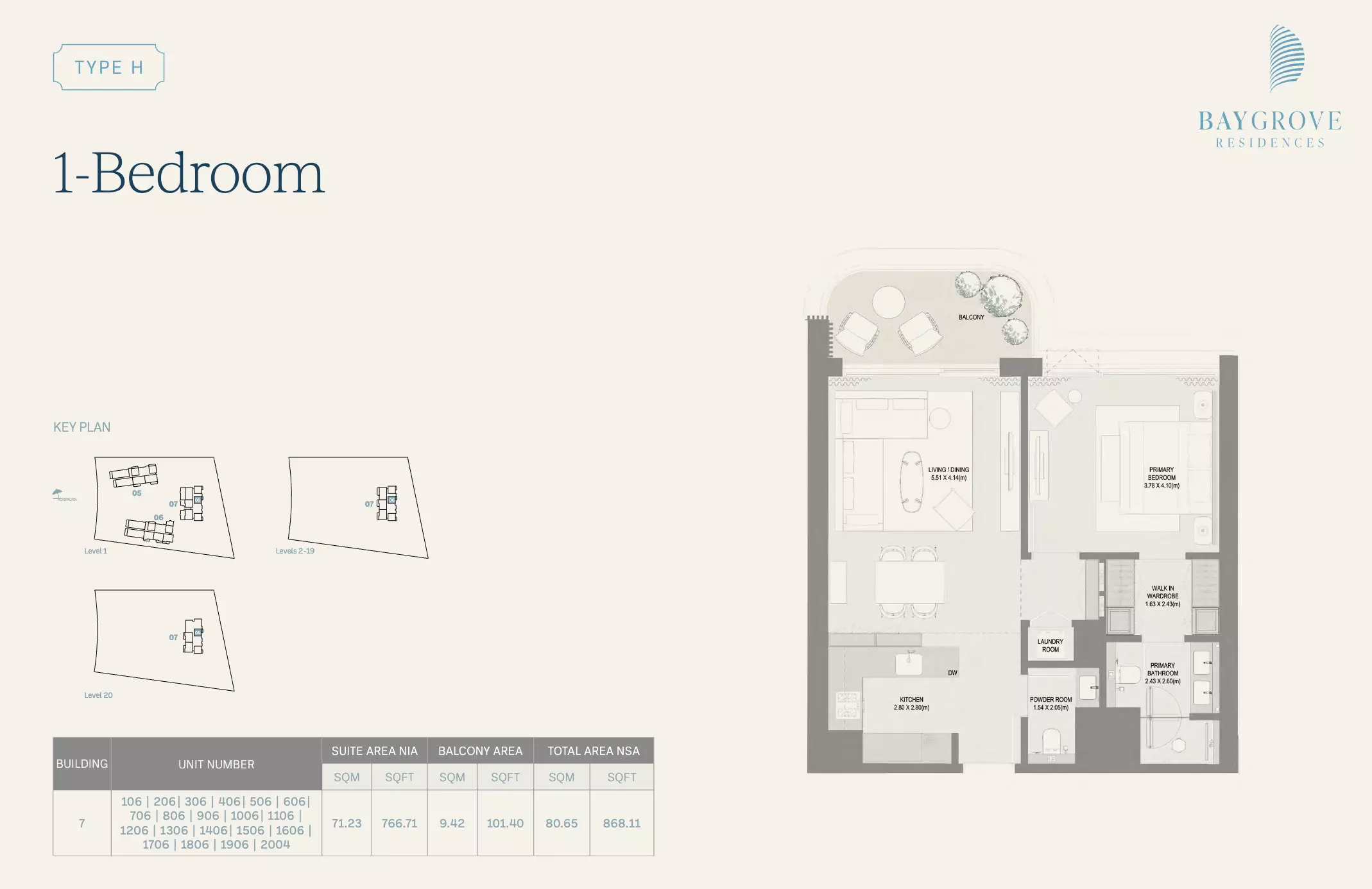 Bay Grove Residences, Dubai Islands — 1BR floor plan