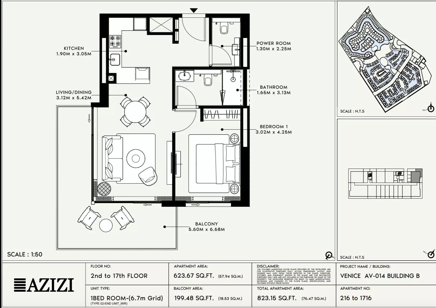 Azizi Venice 14 Type 216-Building B, 1 bed