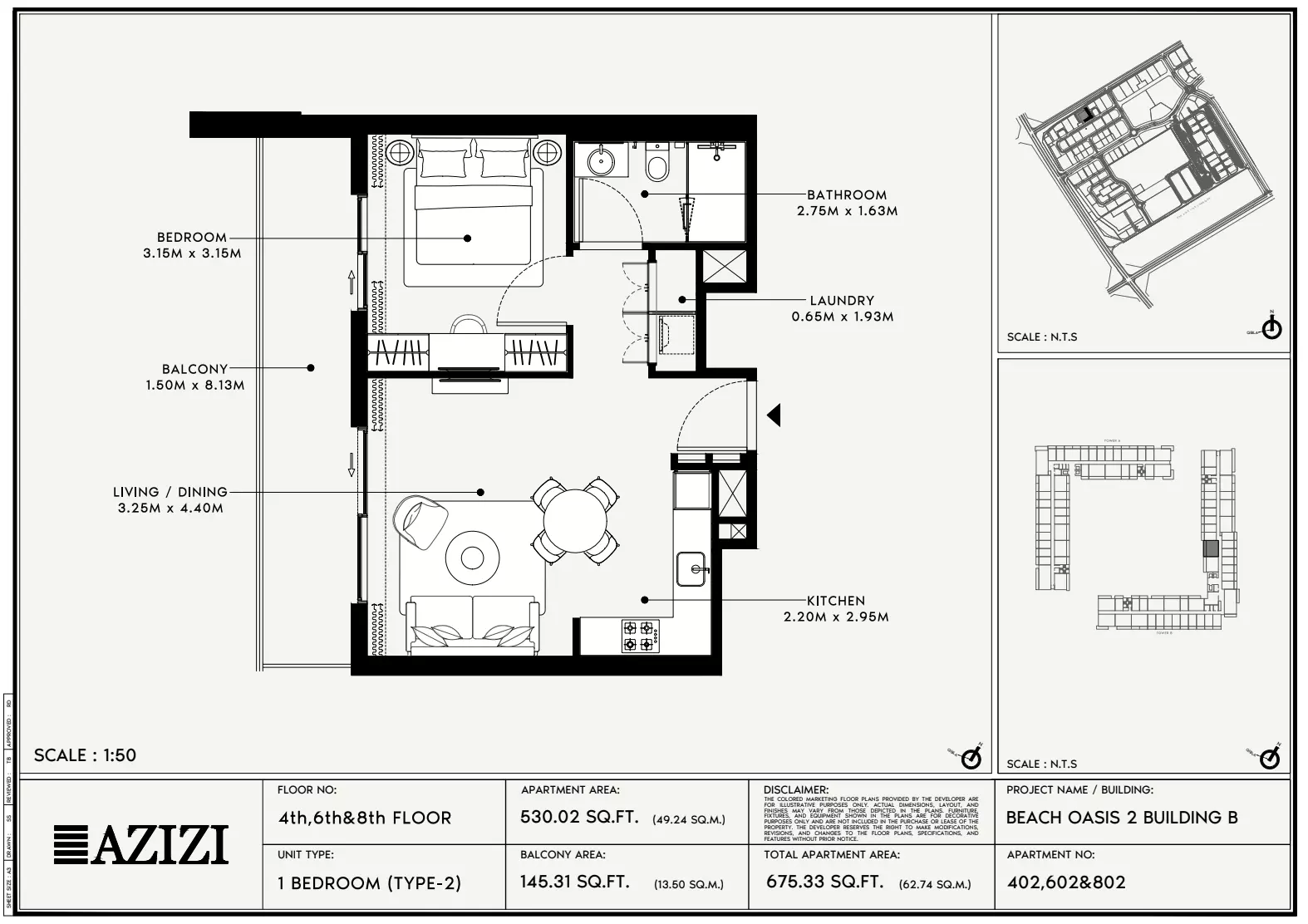 Beach Oasis Phase 2 By Azizi Type 2 - BB, 1 bed
