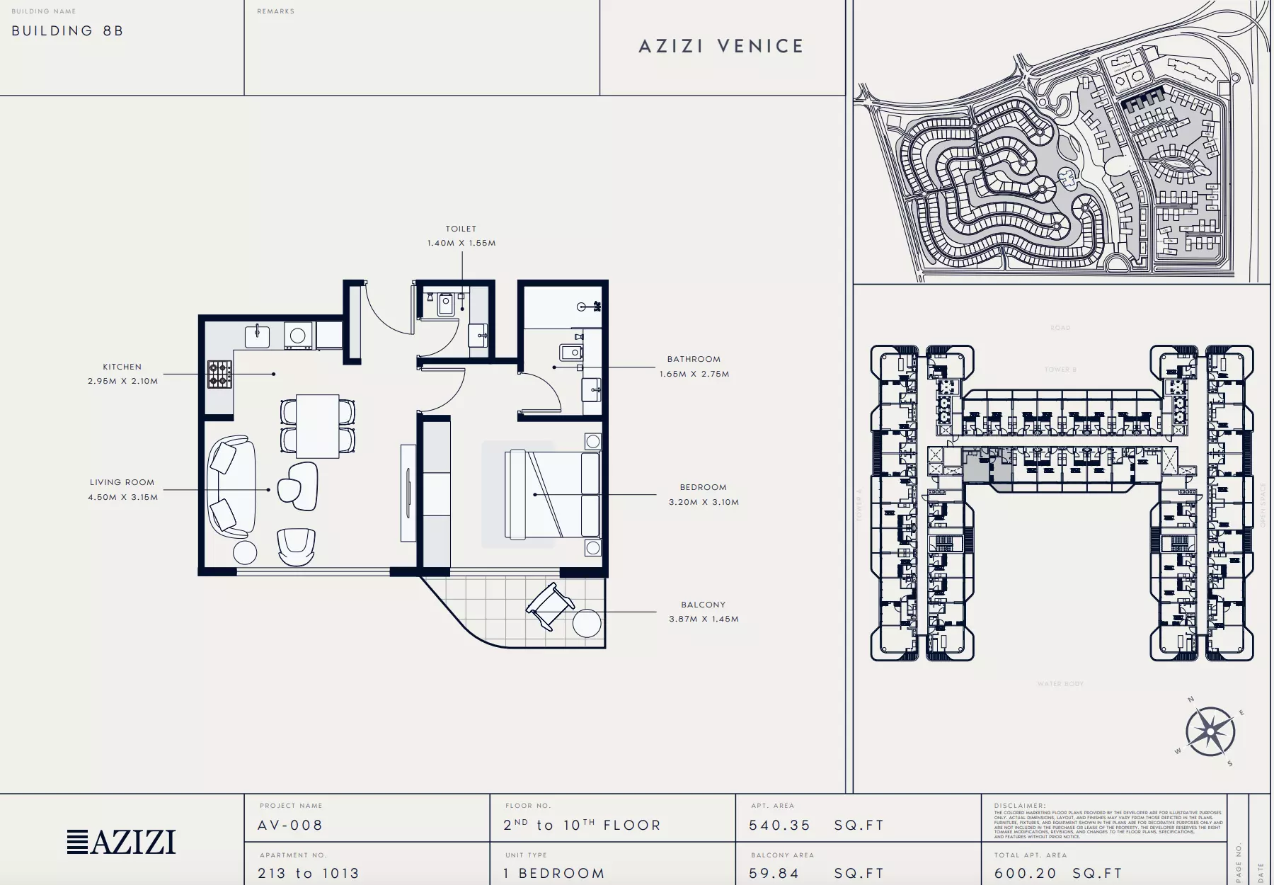 Azizi Venice 8 — 1BR floor plan