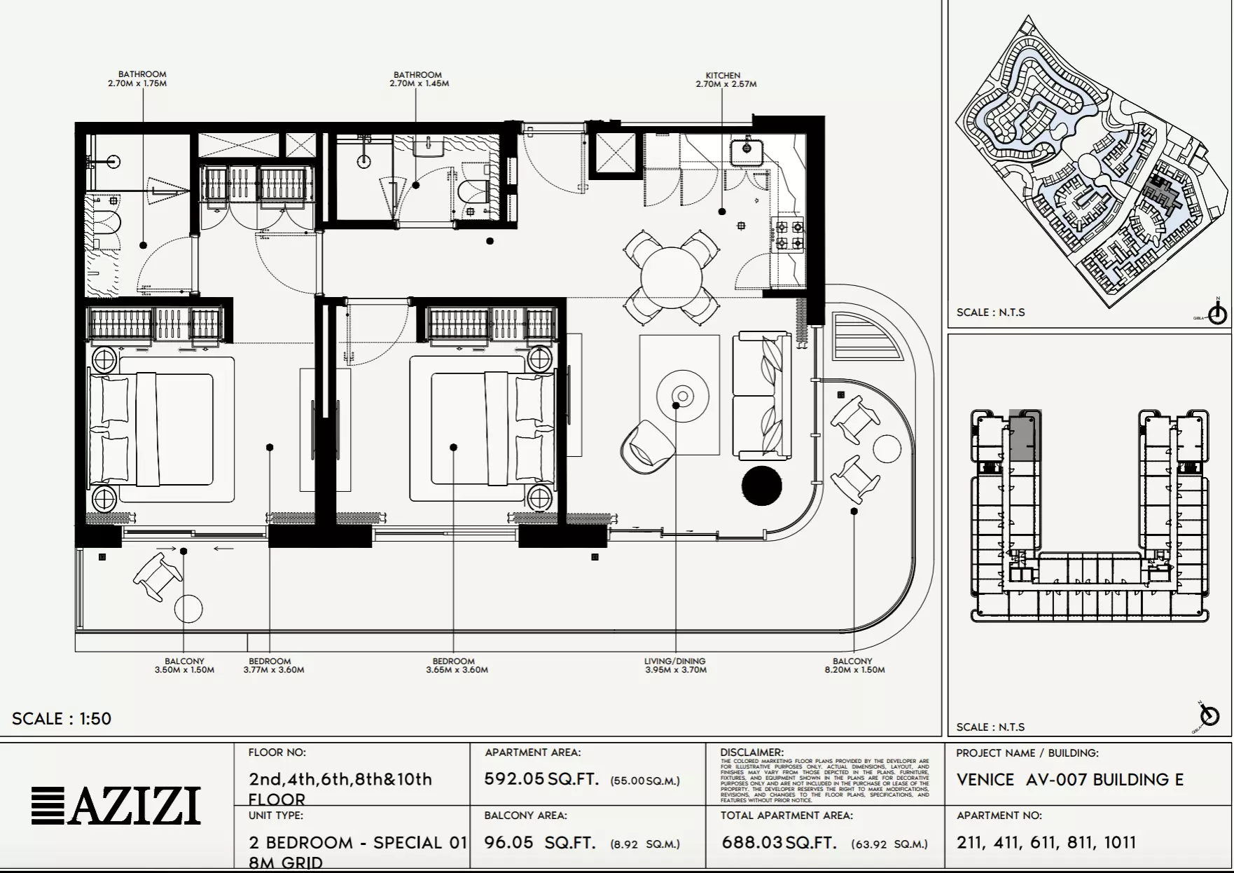 Azizi Venice 7 Type 211-Building E, 1 bed