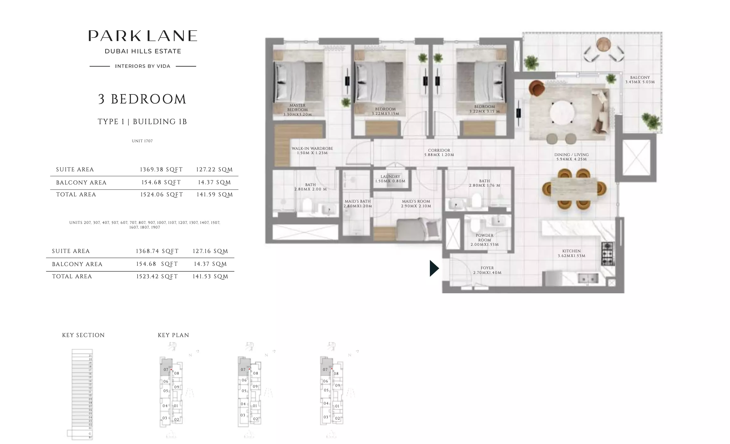 Park Lane Residences by Emaar Type 1- Building 1B, 3 beds