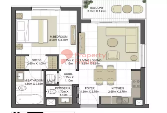 Aysha Residences By Eagle Hills — 1BR floor plan