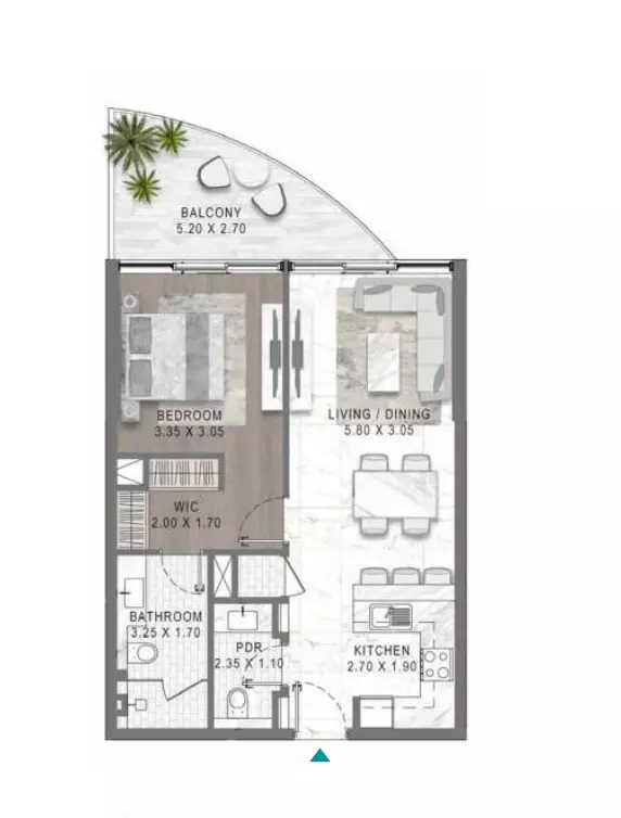 Lagoons Views Phase 2 By Damac Tower 11C, 11D, 12C & 12D Type 14, 1 bed