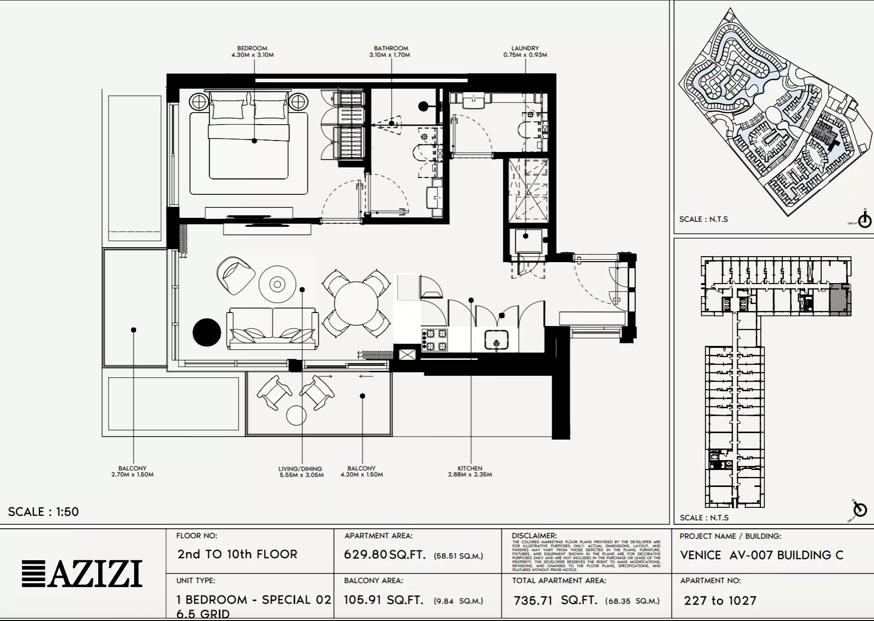 Azizi Venice 7 Type 227-Building C, 1 bed