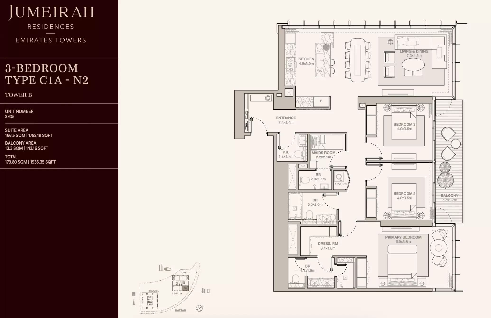Jumeirah Residences Emirates Towers Type C1A-N2-Tower B, 3 beds