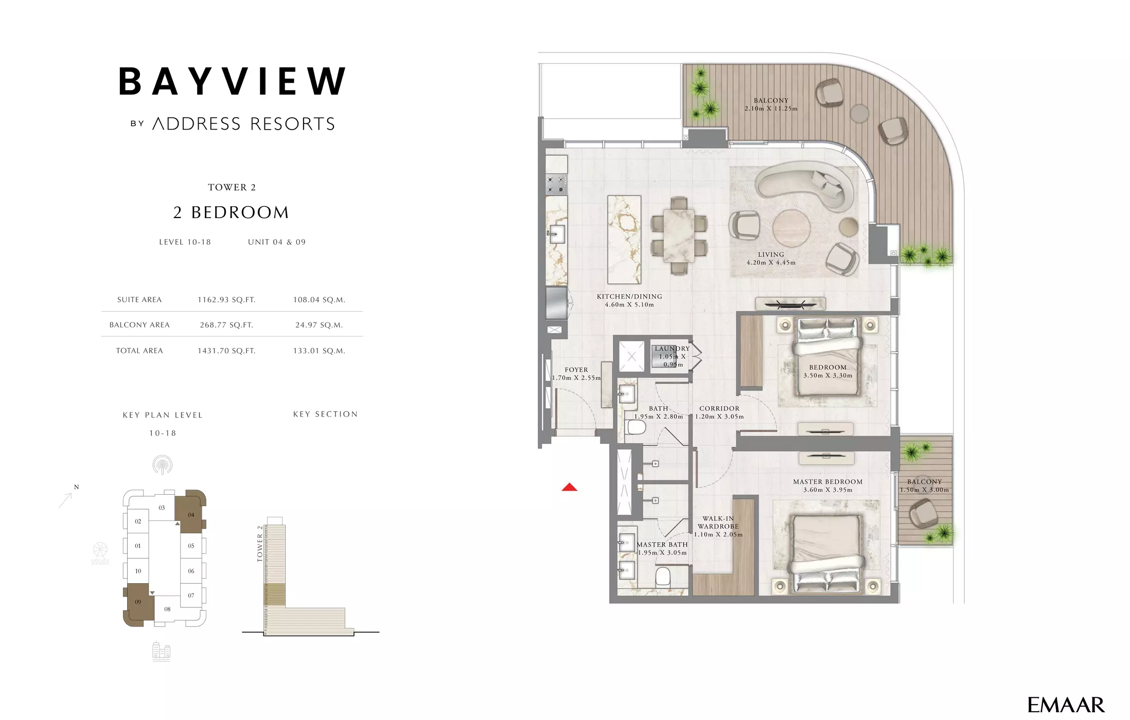 Bayview By Emaar Unit 4 & 9, Level 10-18, 2 beds