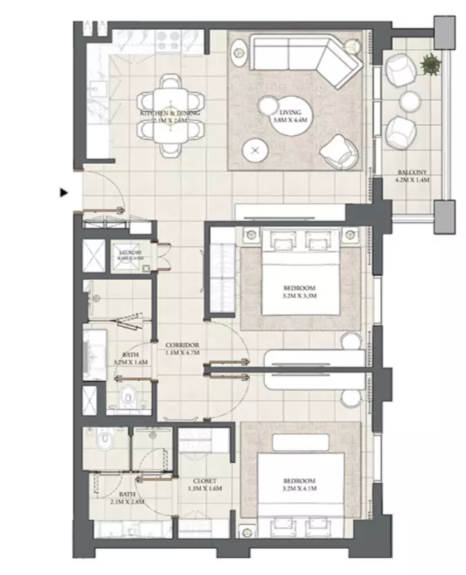 Creek Beach - Savanna-Cedar-Mangrove — 2BR floor plan