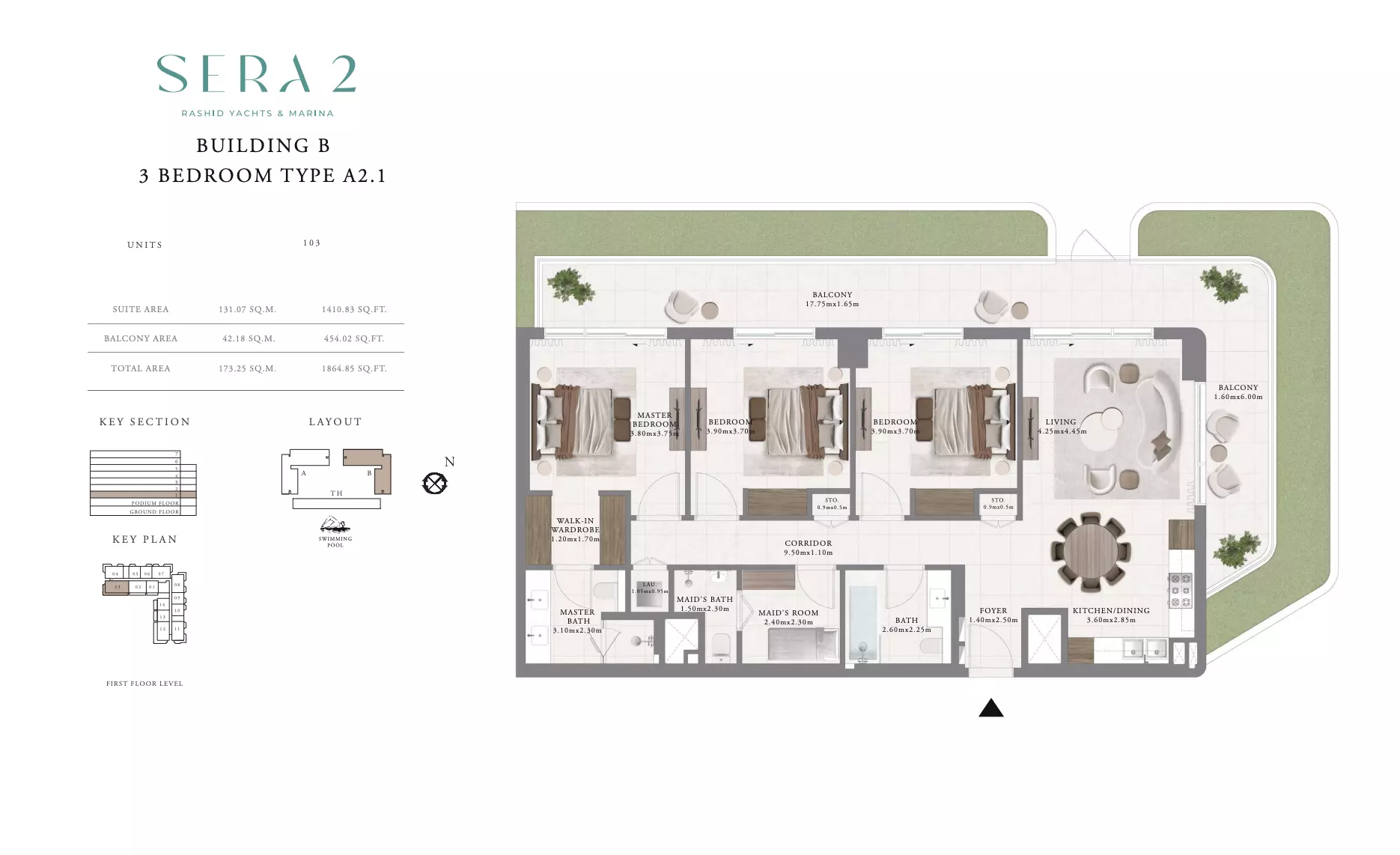 Sera Phase 2 By Emaar Type A2.1-Building B, 3 beds