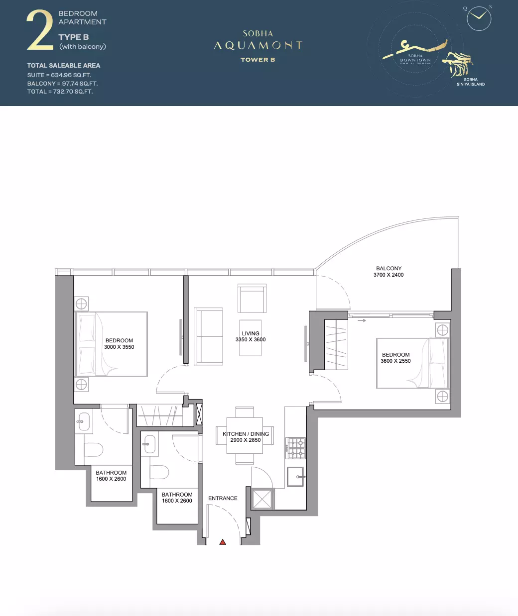 Sobha Aquamont Type B-Tower B, 2 beds