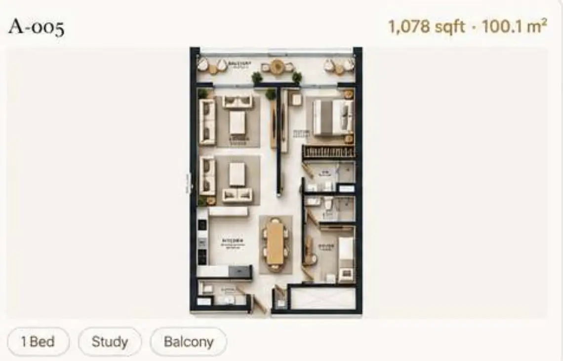 Reeman Residence 02 — 1BR floor plan