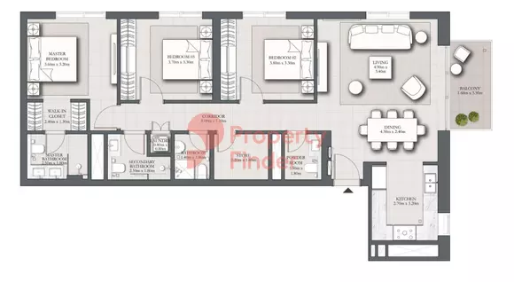Park Horizon Type A building 2 level 2-19 unit 8, 3 beds