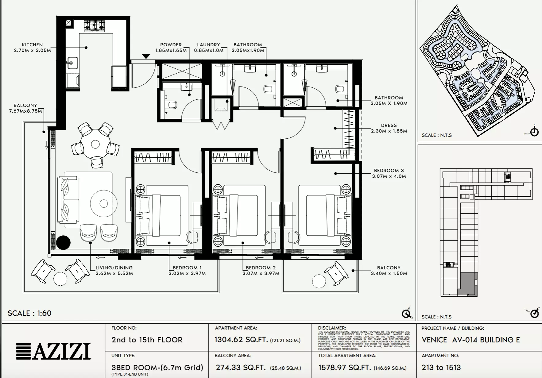 Azizi Venice 14 Type 213-Building E, 3 beds