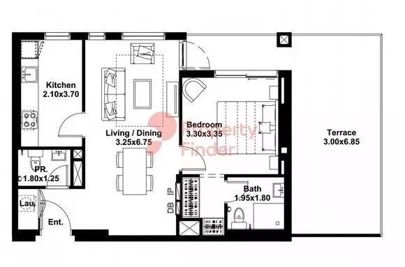 Midtown Noor — 1BR floor plan