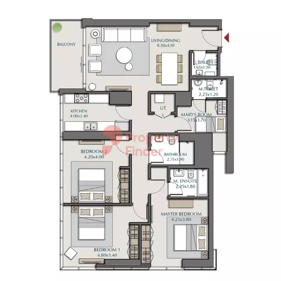 Park Views Residences Tower B-Type 1B - 1, 3 beds