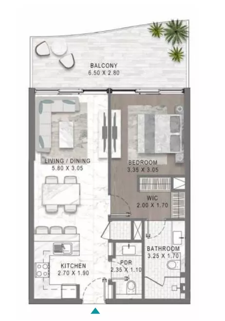 Lagoons Views Phase 2 By Damac — 1BR floor plan