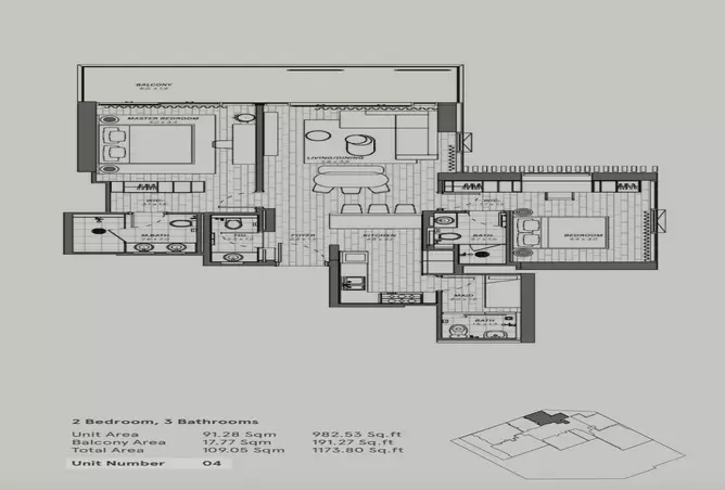 Reem Eleven — 2BR floor plan