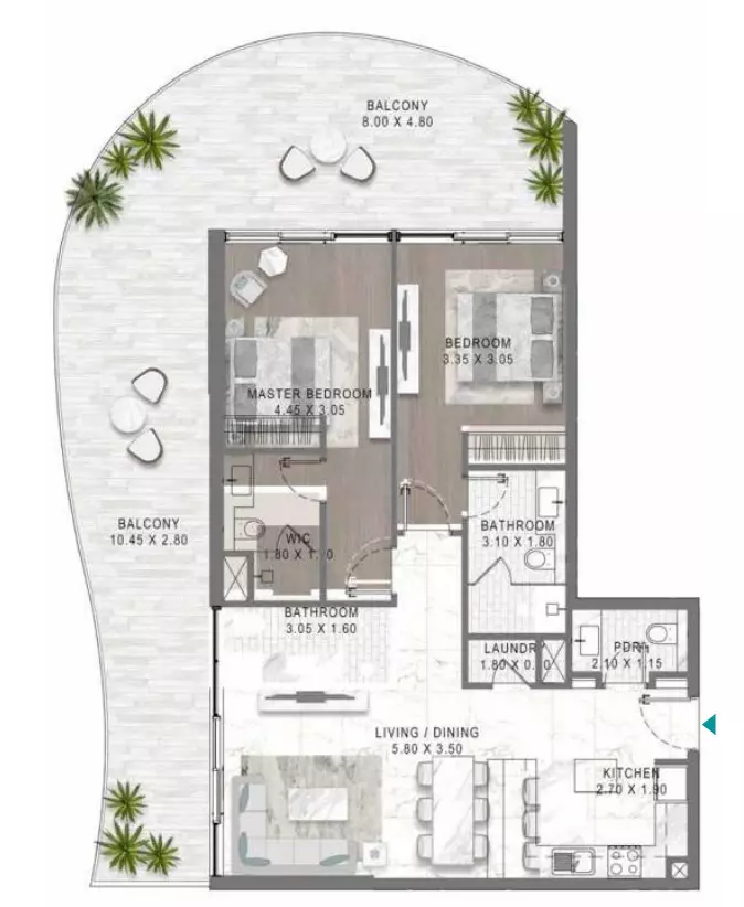 Lagoons Views Phase 2 By Damac Tower 11C, 11D, 12C & 12D Type 8, 2 beds