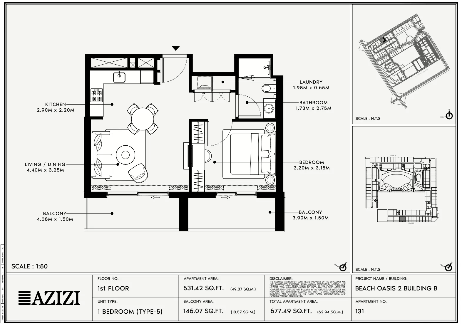 Beach Oasis Phase 2 By Azizi Type 5 - BB, 1 bed
