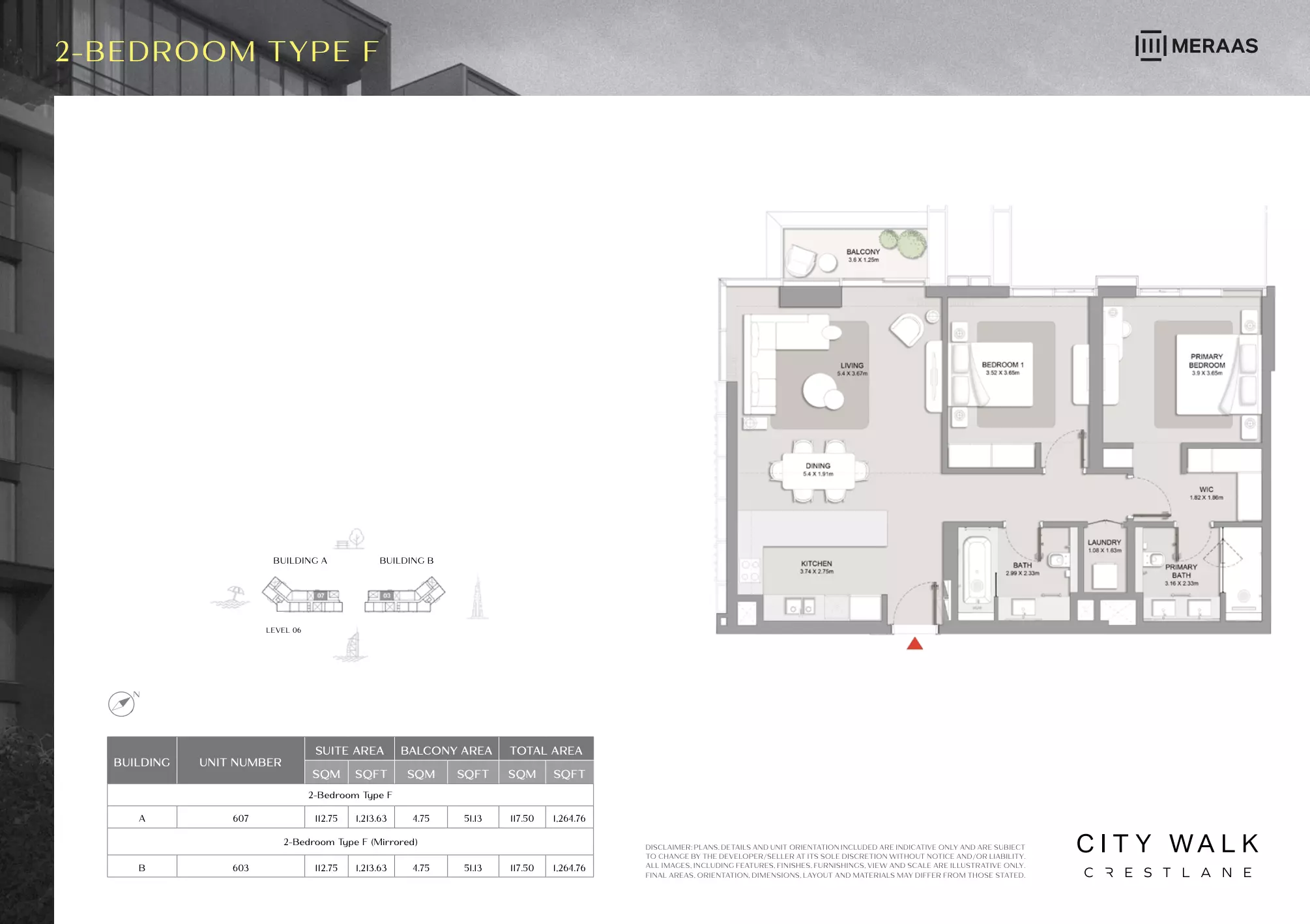 City Walk Crestlane Type F Mirrored - 2 BR, 2 beds