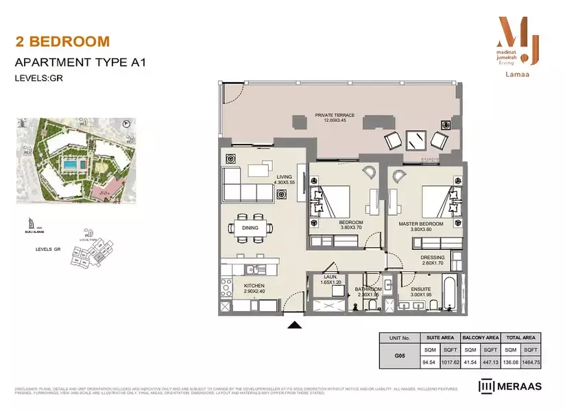 Lamaa Mjl Building 3 - Type A1 - Unit G05, 2 beds