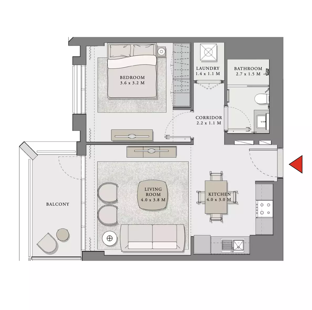 Creek Beach - Lotus — 1BR floor plan