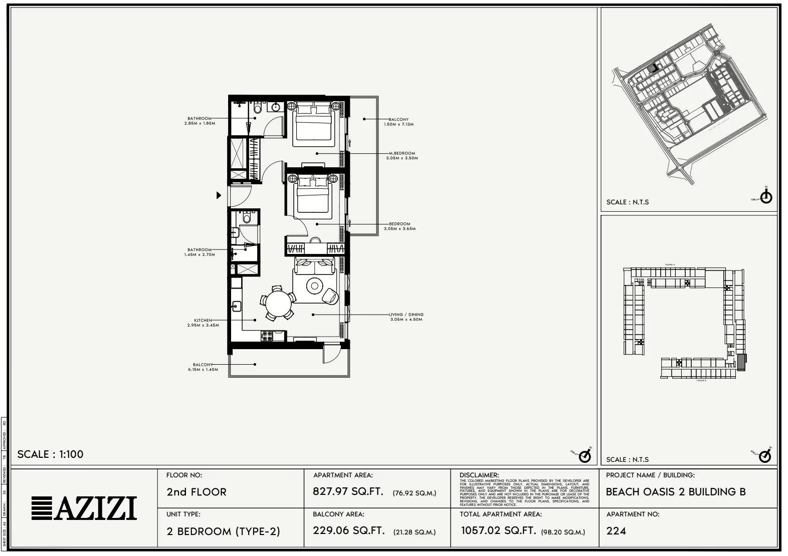 Beach Oasis Phase 2 By Azizi Type 2 - BB, 2 beds
