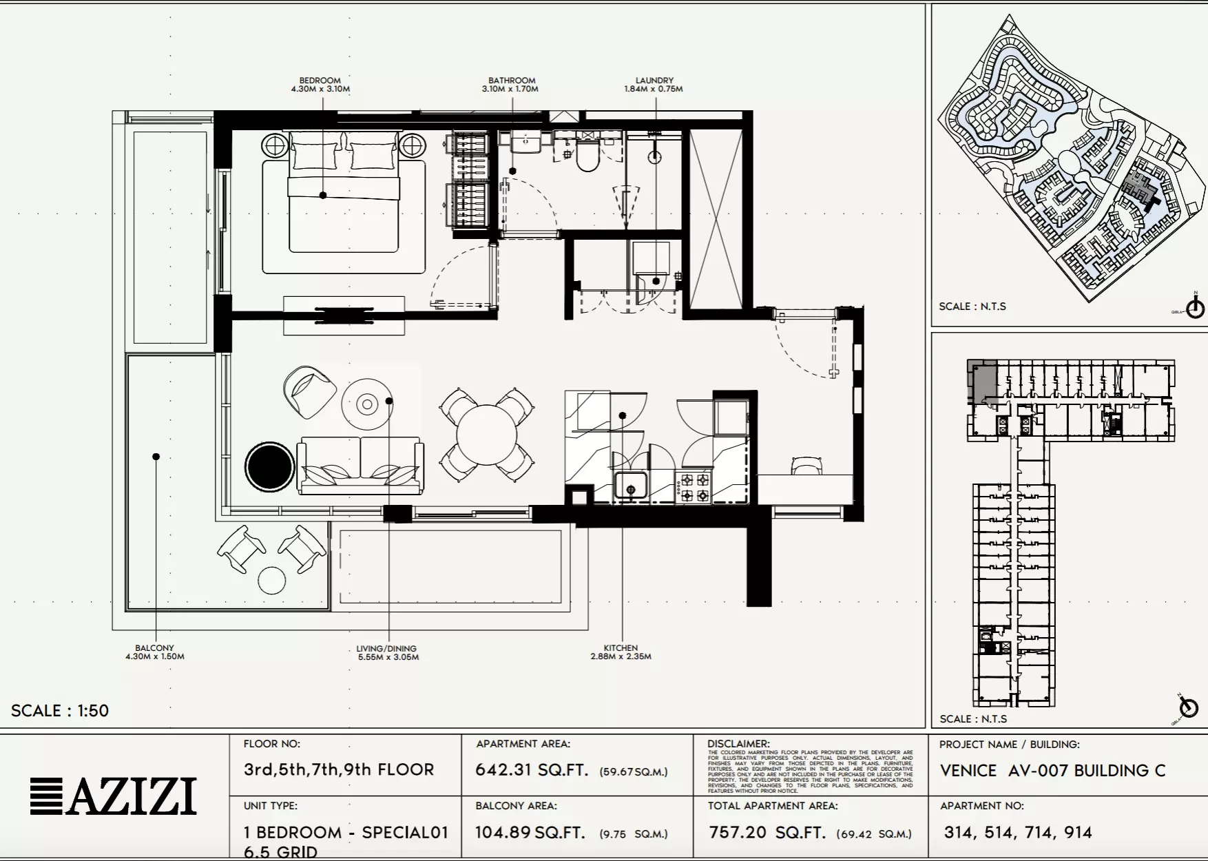 Azizi Venice 7 Type 314-Building C, 1 bed