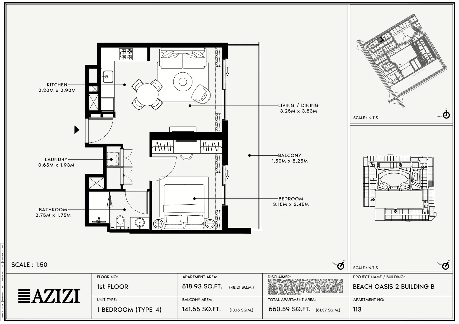 Beach Oasis Phase 2 By Azizi Type 4 - BB, 1 bed