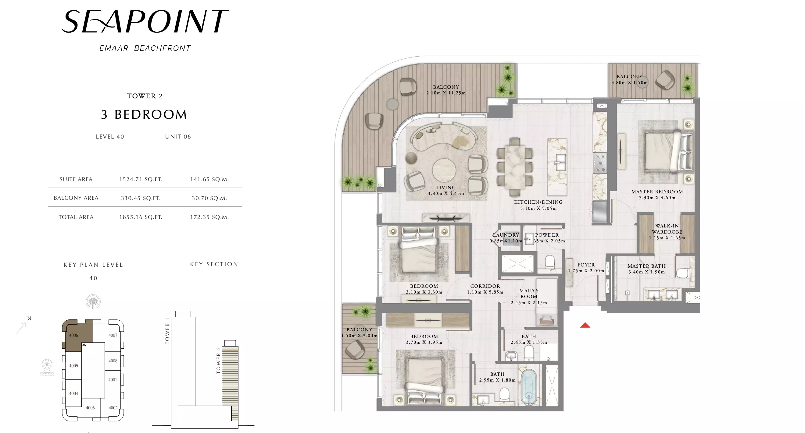 Seapoint T2-Level 40 ,Unit 06, 3 beds