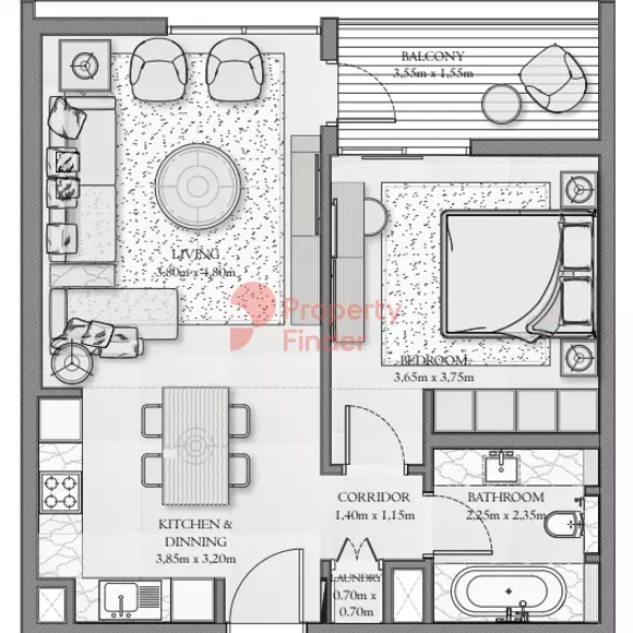 Sirdhana — 1BR floor plan