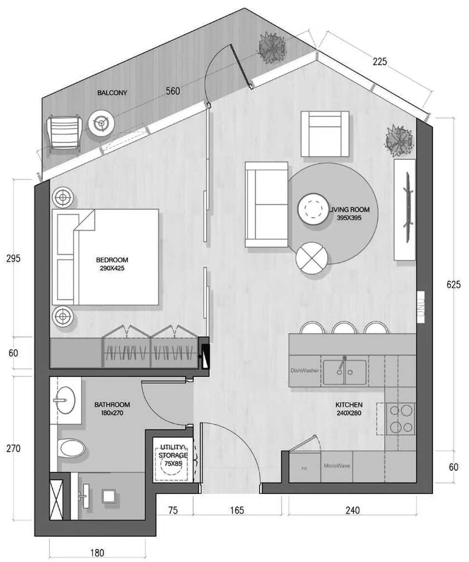 Quattro Del Mar — 1BR floor plan