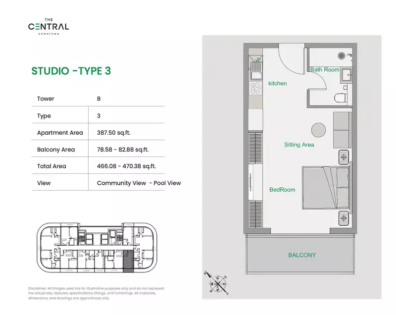 The Central Downtown — Studio floor plan