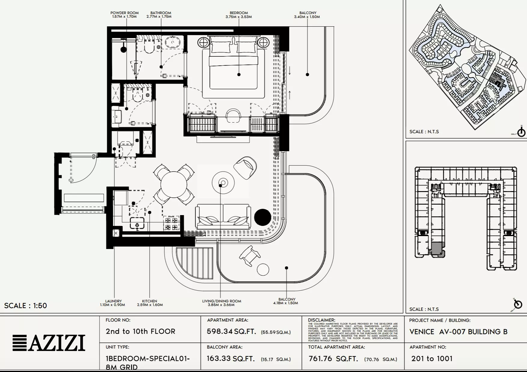 Azizi Venice 7 Type 201-Building B, 1 bed