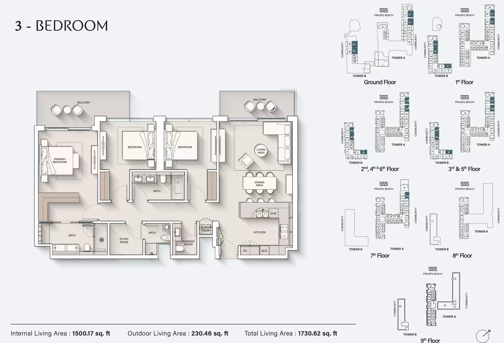 Ellington Cove Type A | Tower B, 3 beds