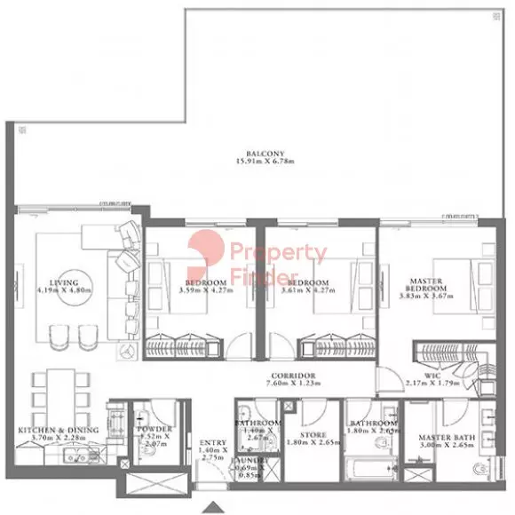 Seagate Type 3A Building 3 Unit 1 Level 9, 3 beds
