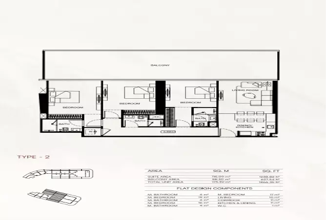 Binghatti Flare 01 — 3BR floor plan