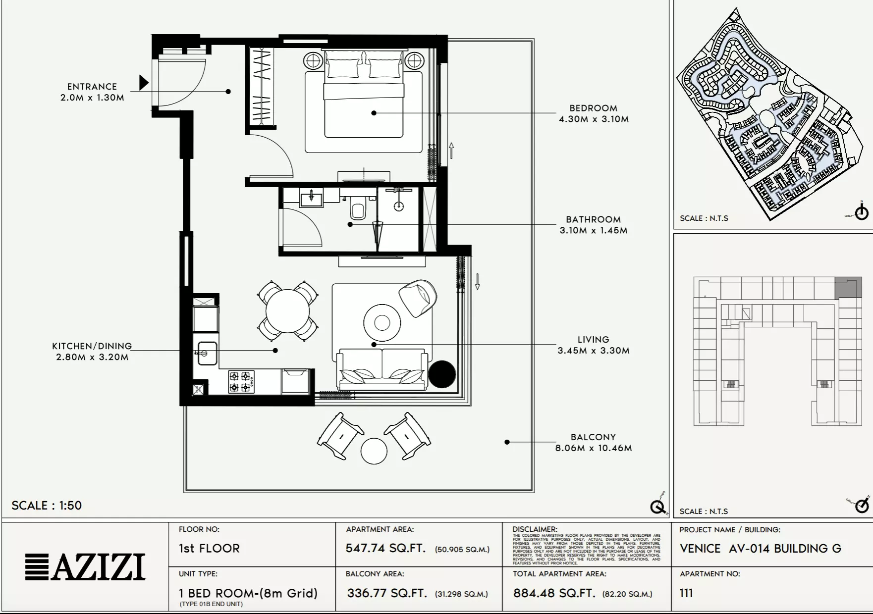 Azizi Venice 14 Type 111-Building G, 1 bed