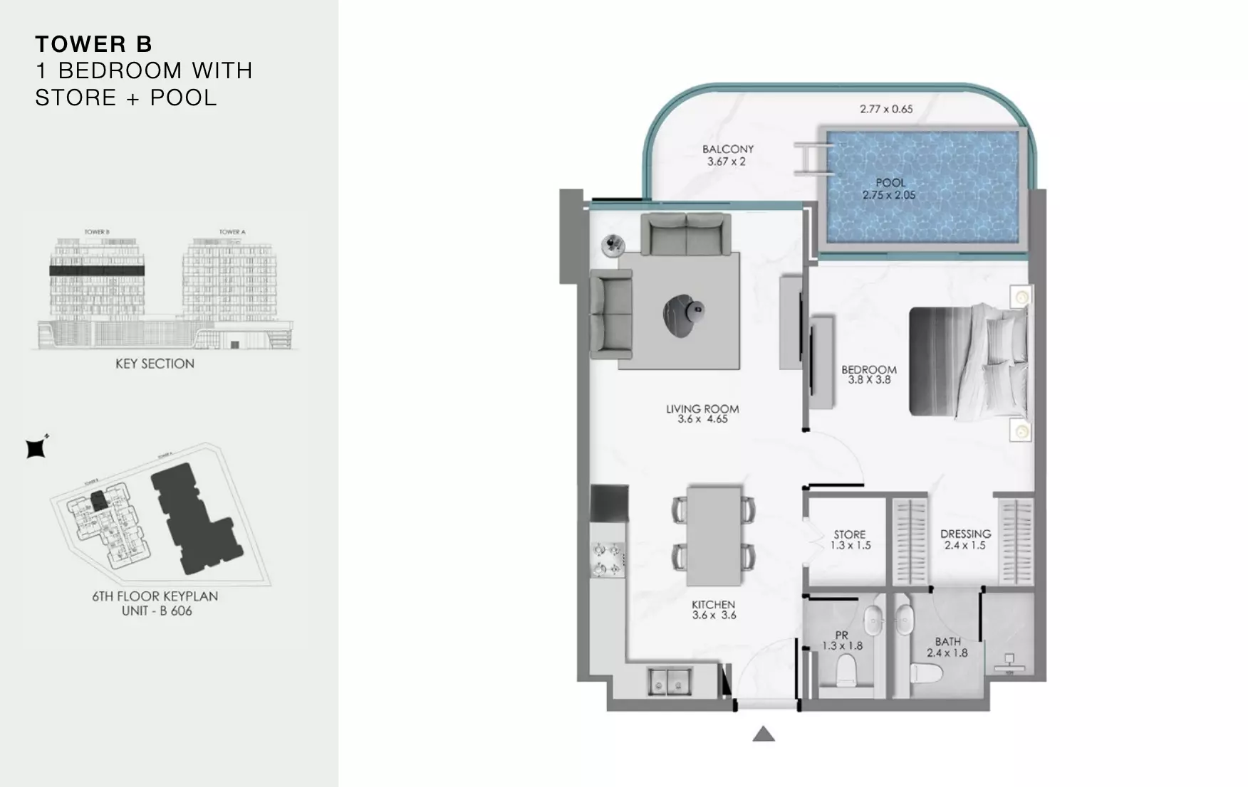 Ocean Bay By Samana Developers — 1BR floor plan