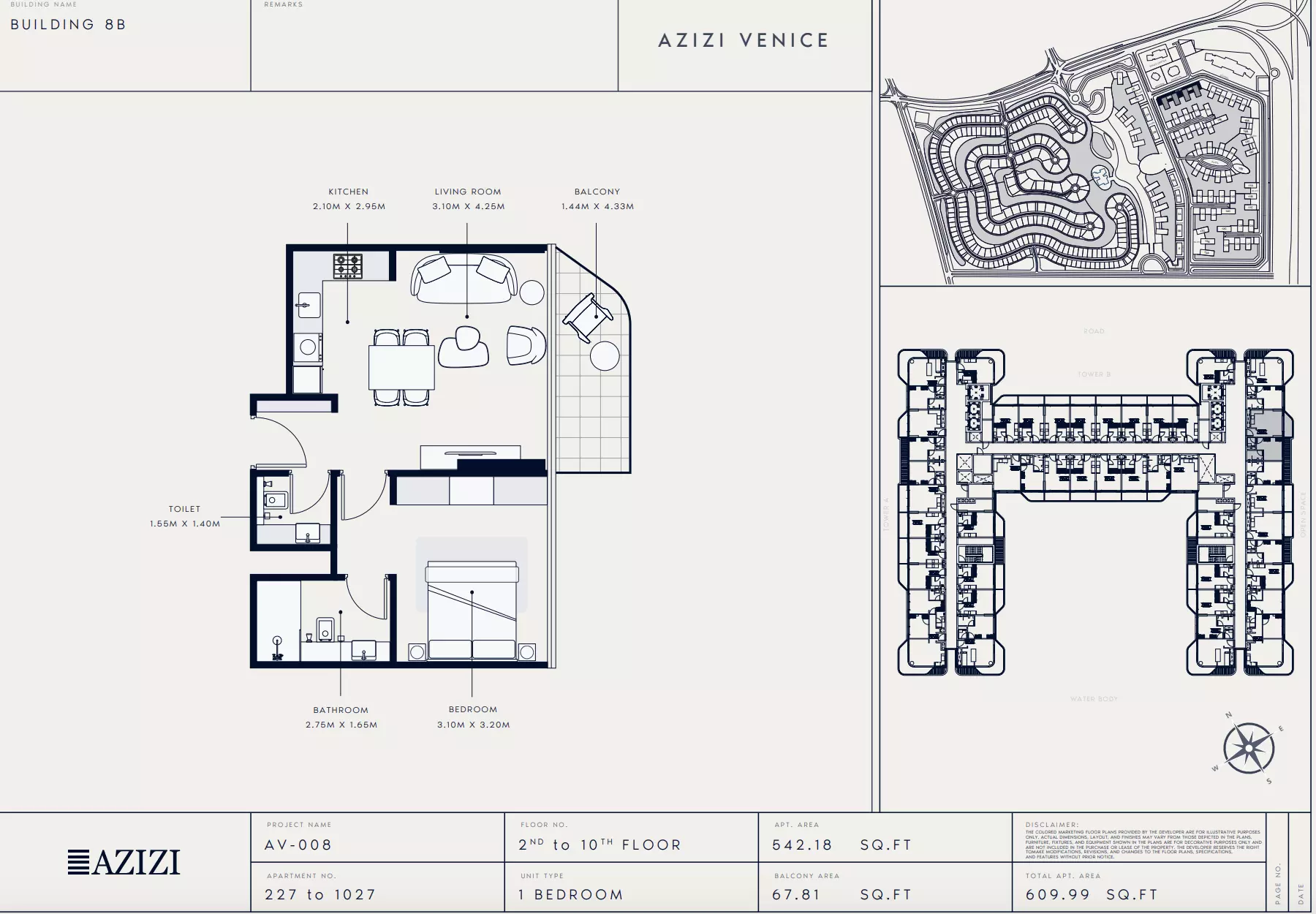 Azizi Venice 8 Type 227-Building B, 1 bed