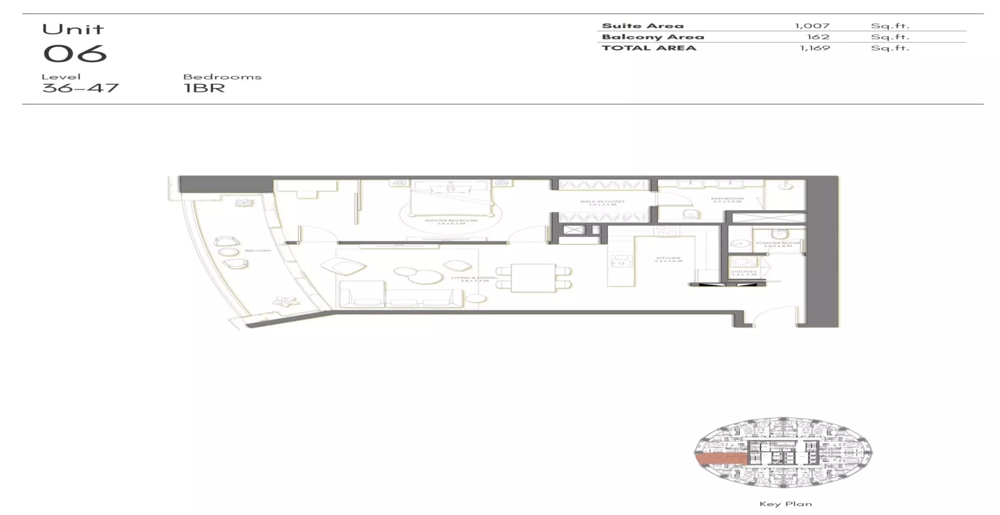 Palm Beach Towers -1 — 1BR floor plan